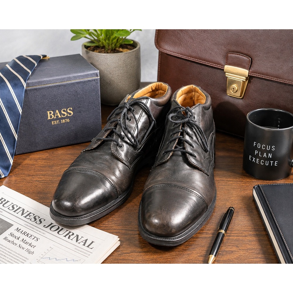Bass Men's Black Leather Cap Toe Oxford Dress Shoes Size 12 Business Formal